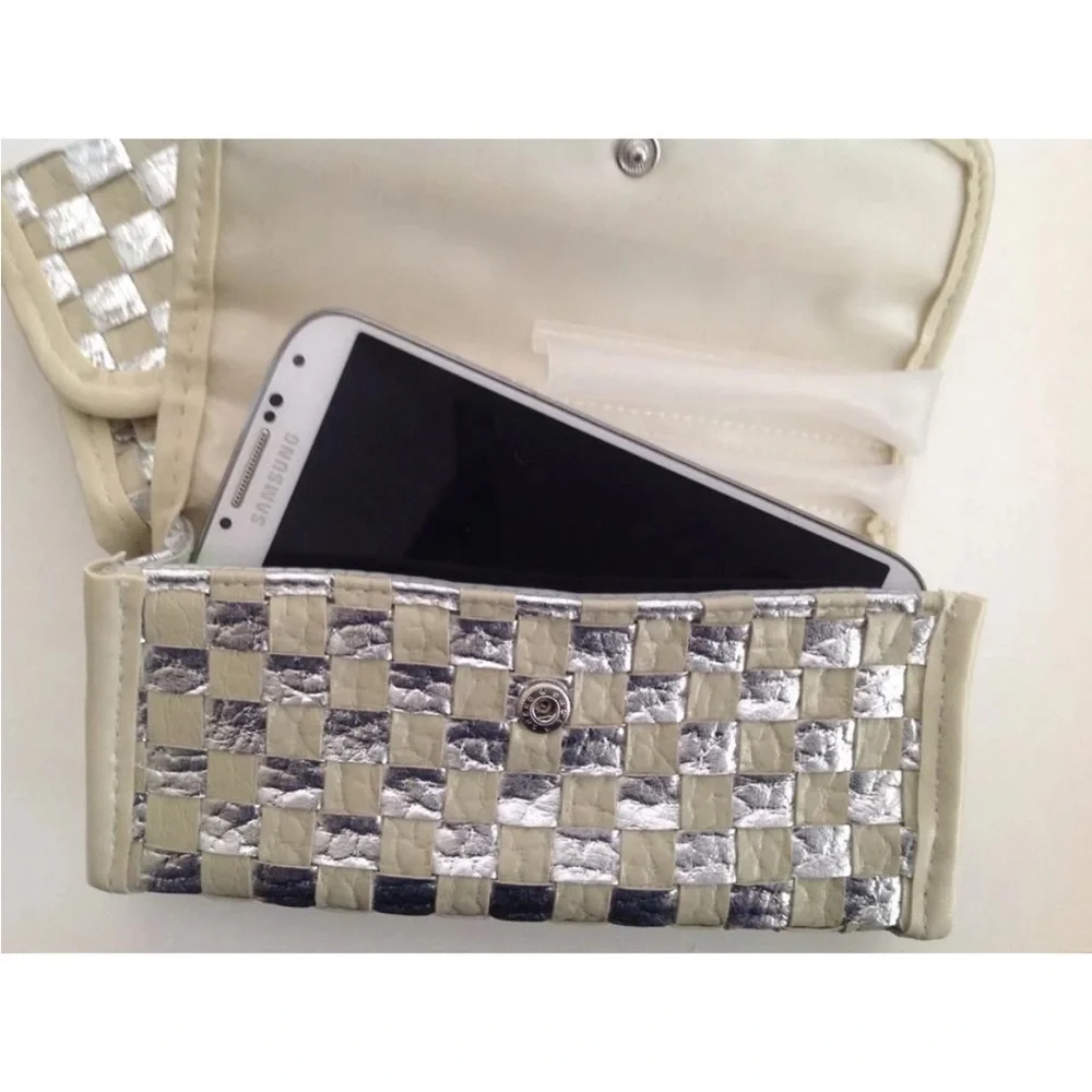4 Mally Beauty Tan & Silver Make up Cosmetics Bag / Cell Purse / Clutch (new)